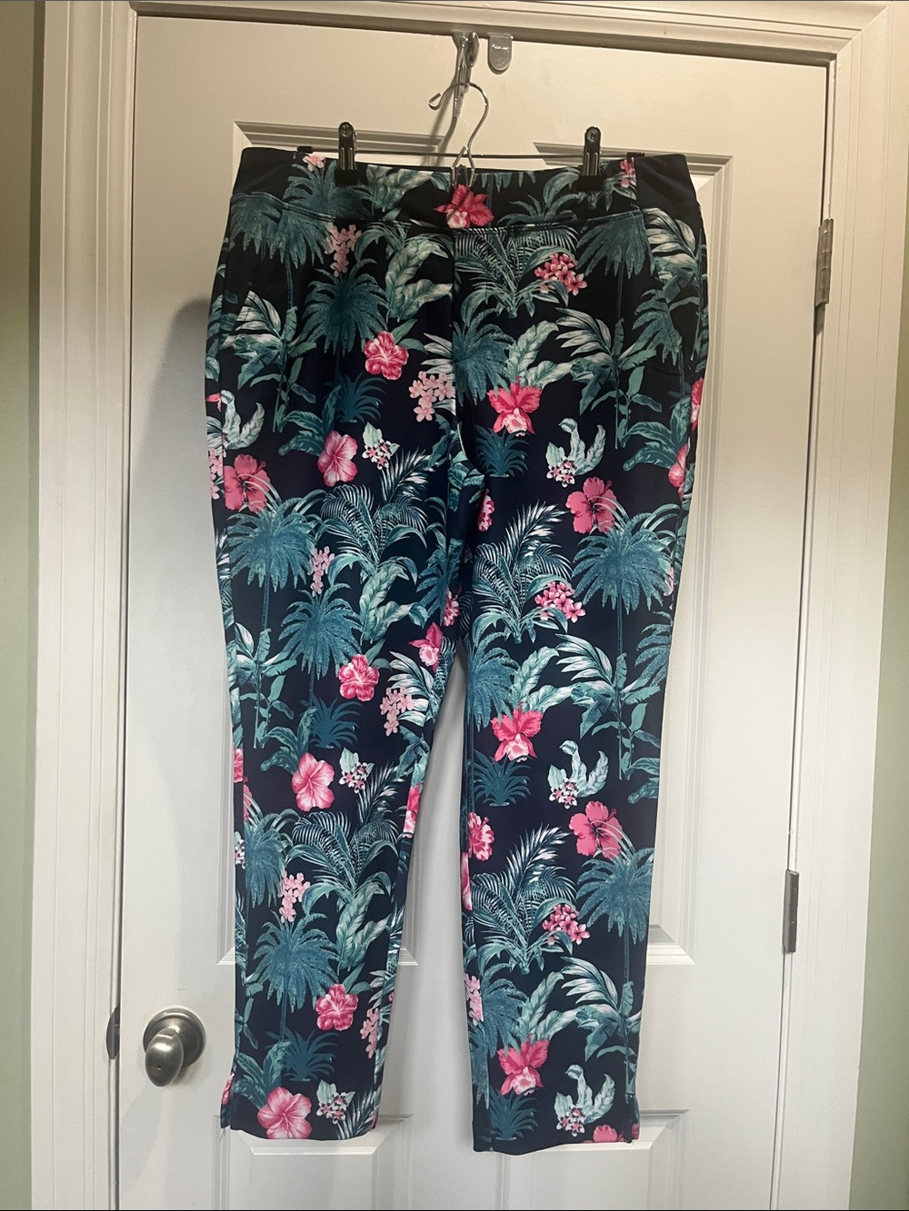 Tommy Bahama Navy Pull-On Active Wear Pants with Teal & Pink Floral Print